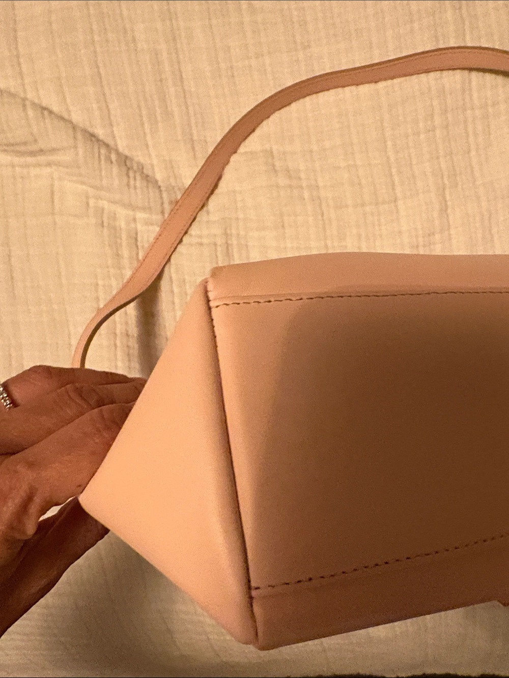 Genuine leather Pink Tote Bag with Gold Chain Accent - Picture 5 of 7
